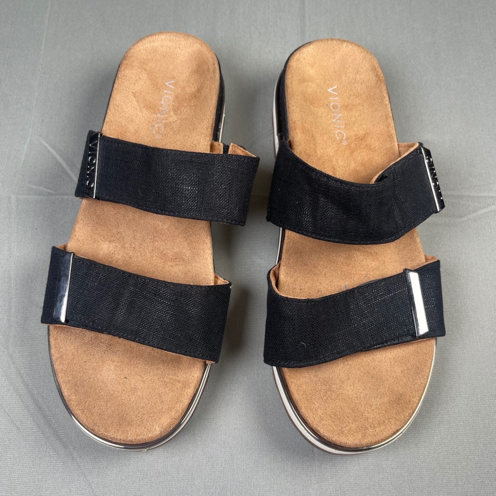 Vionic Brandie Platform Slide Sandals Womens 11 Black Double Strap Comfort